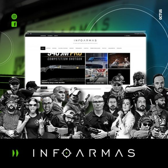 Montagem com o site do InfoArmas e os colunistas do portal
